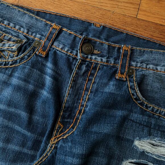 True Religion Men's Straight Jeans - Distressed Blue - Picture 4 of 10